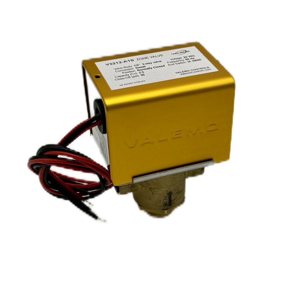 CASE of (12) V3212-A1S Motorized Zone Valve, 3-way, 1/2" Sweat, 24 VAC with End Switch
