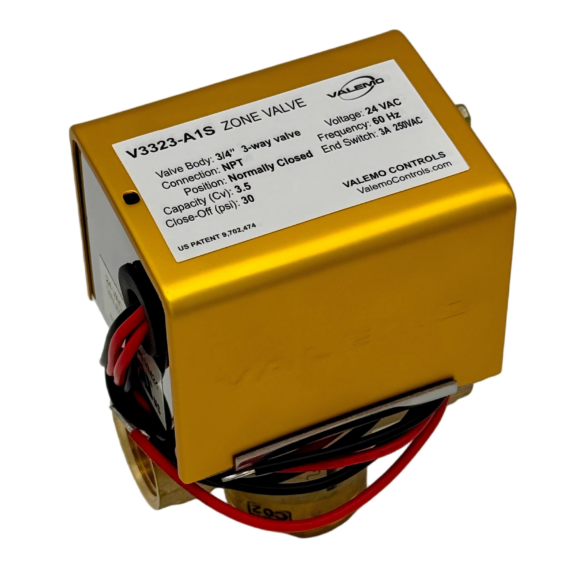 V3323-A1S Zone Valve, 3-way, 3/4" NPT, 24 VAC w/ End Switch