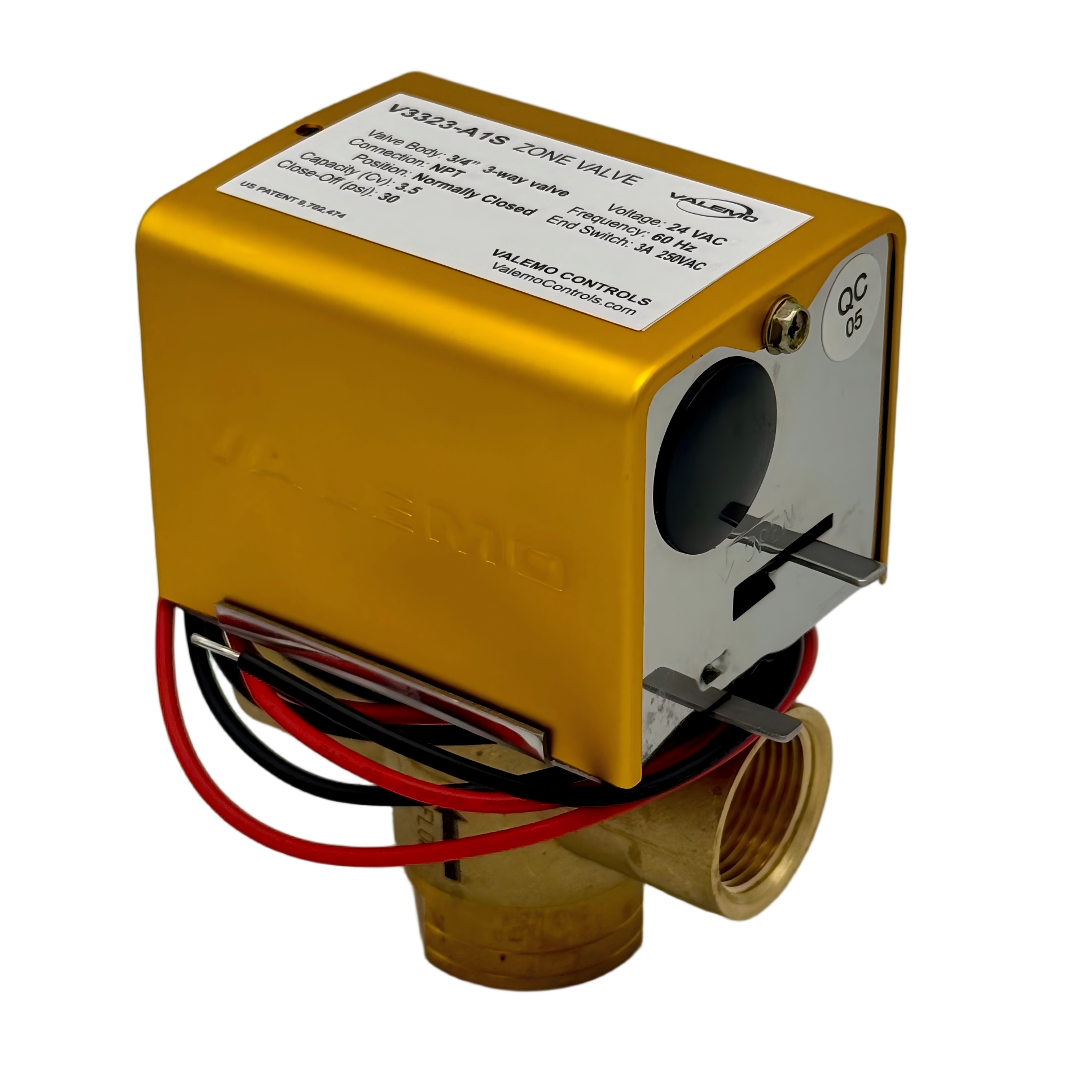 V3323-A1S Zone Valve, 3-way, 3/4" NPT, 24 VAC w/ End Switch