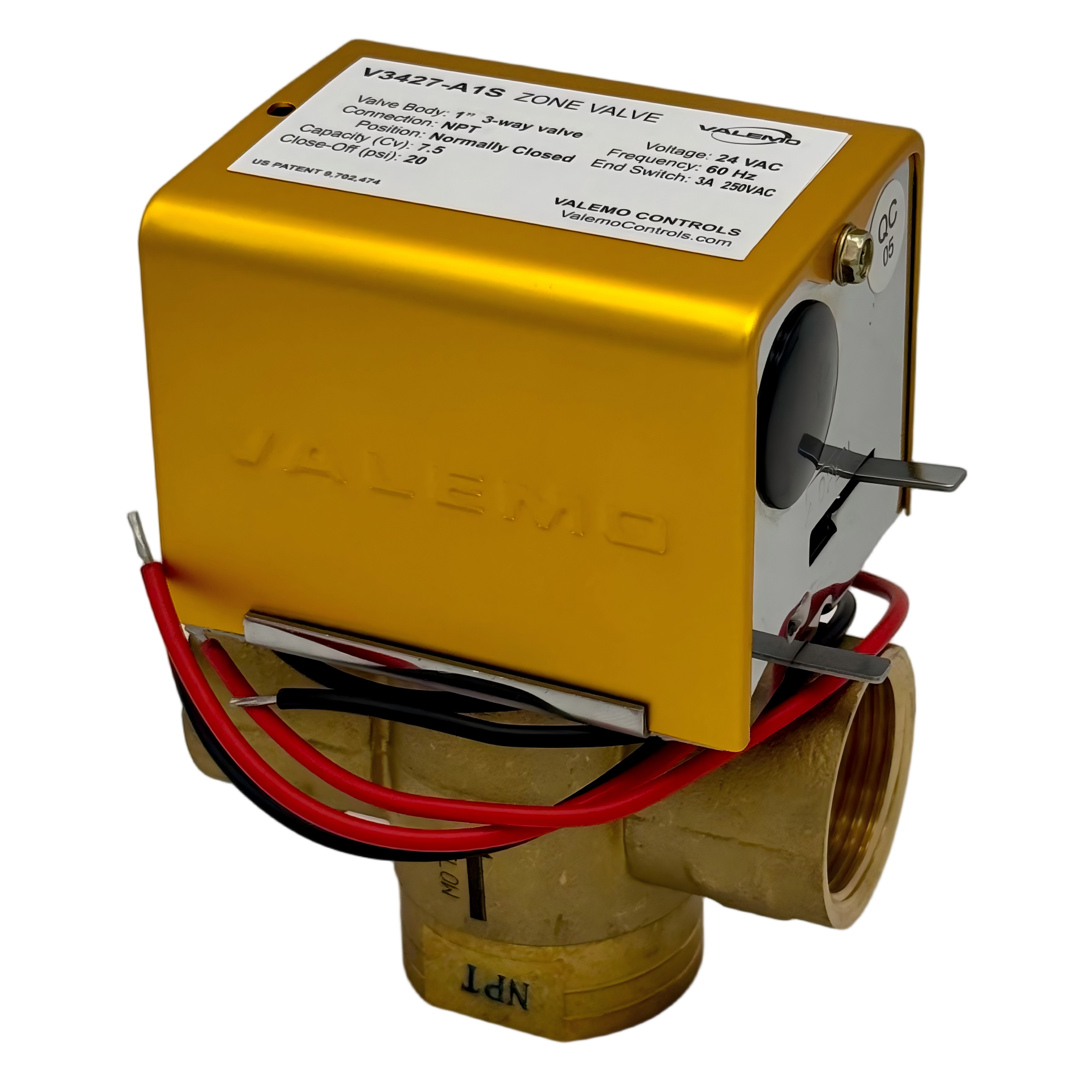 V3427-A1S Zone Valve, 3-way, 1" NPT, 24 VAC w/ End Switch