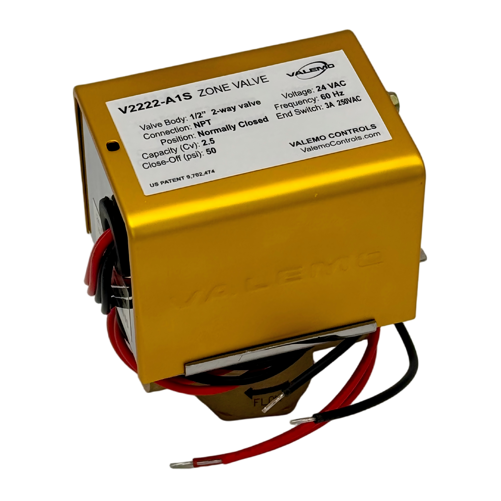 V2222-A1S Zone Valve, 2-way, 1/2" NPT, 24 VAC w/ End Switch