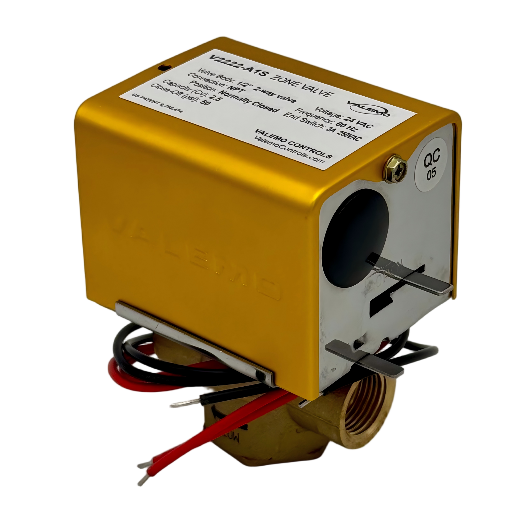 V2222-A1S Zone Valve, 2-way, 1/2" NPT, 24 VAC w/ End Switch