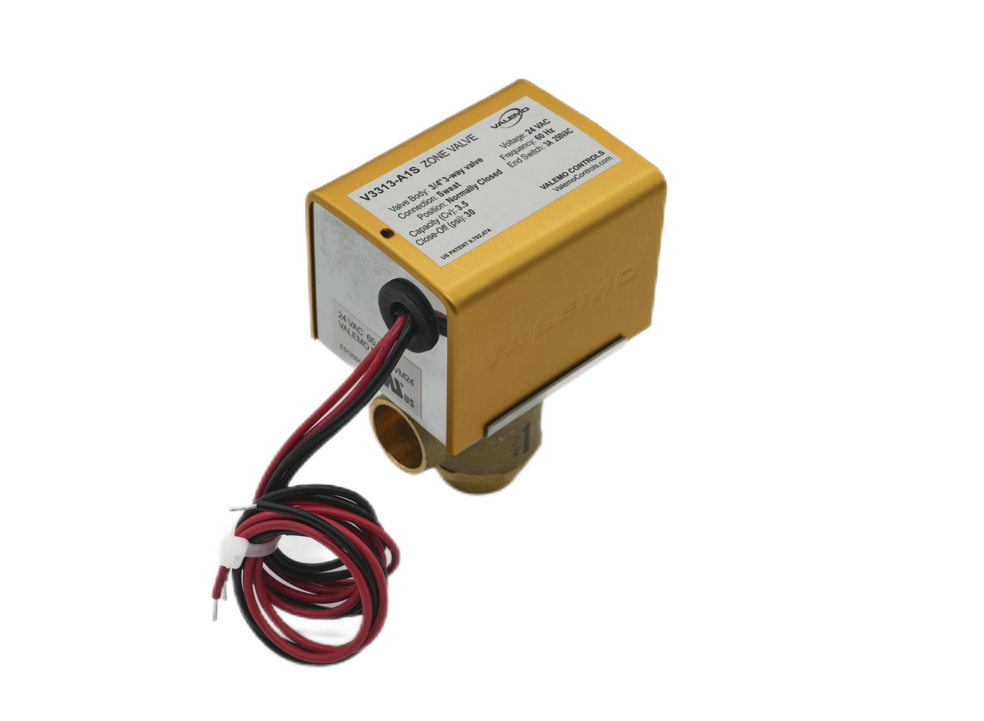 CASE of (12) V3313-A1S Motorized Zone Valve, 3-way, 3/4" Sweat, 24 VAC with End Switch