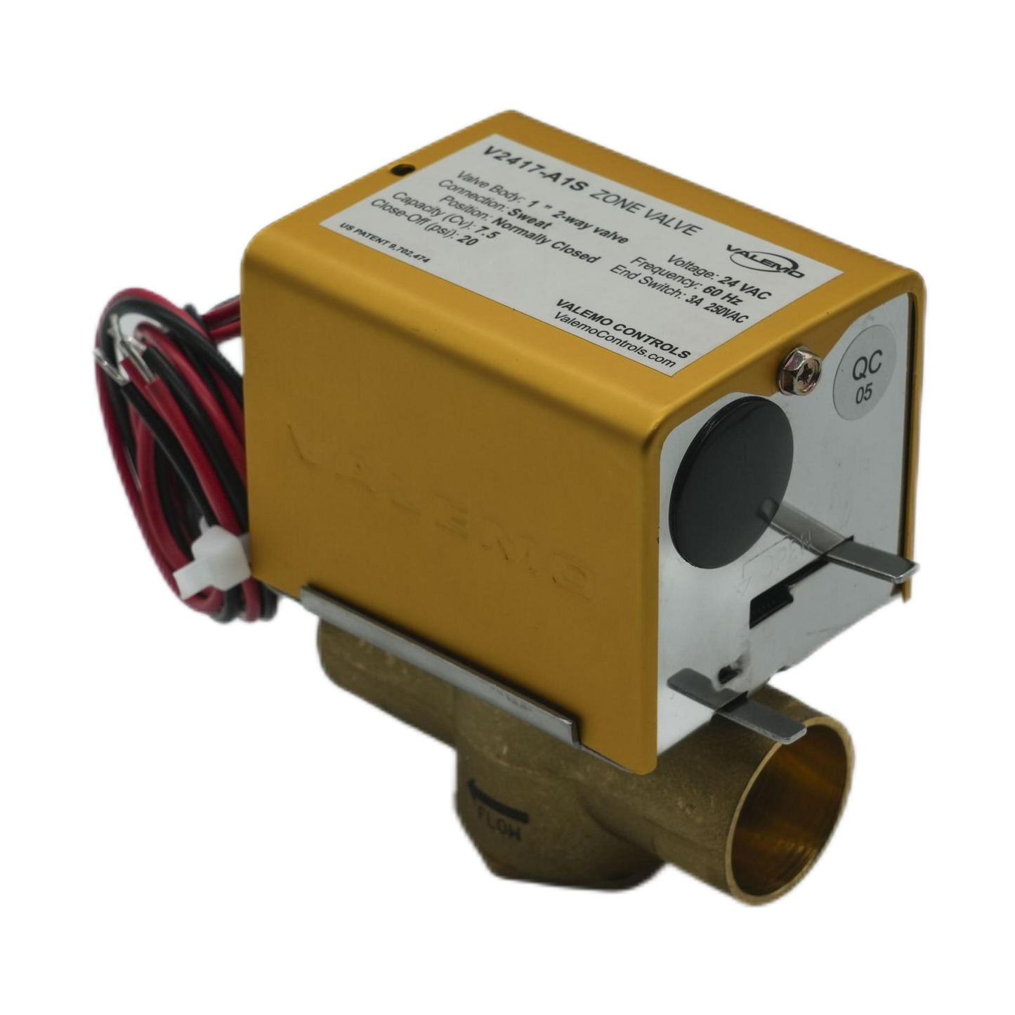 CASE of (12) V2417-A1S Motorized Zone Valve, 2-way, 1" Sweat, 24 VAC, with End Switch