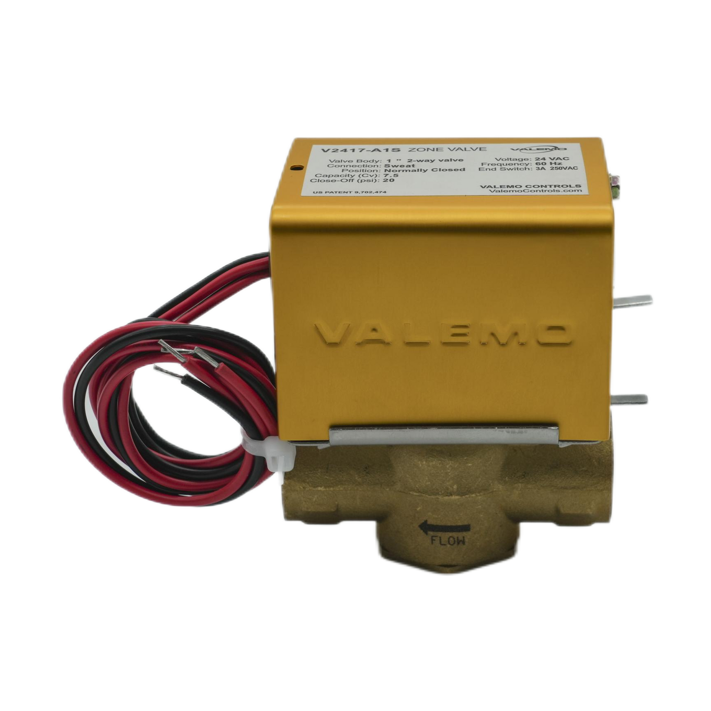 CASE of (12) V2417-A1S Motorized Zone Valve, 2-way, 1" Sweat, 24 VAC, with End Switch