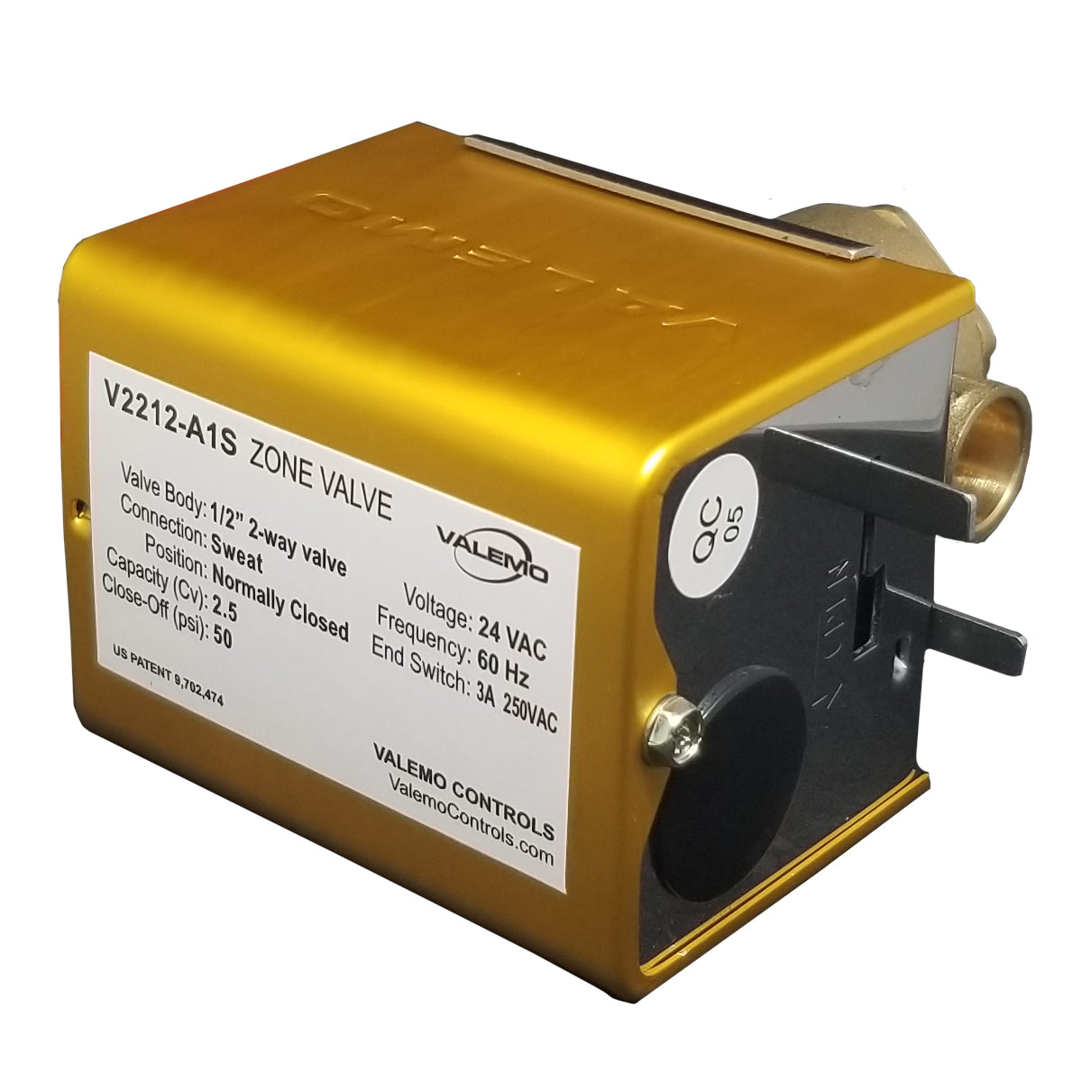 CASE of (12) V2212-A1S Motorized Zone Valve, 2-way, 1/2" Sweat, 24 VAC with End Switch