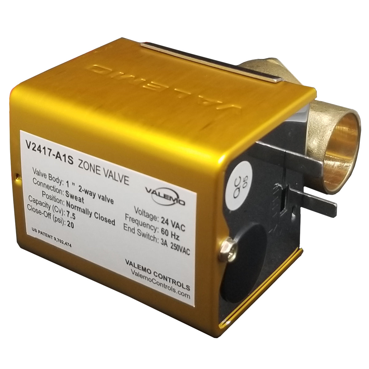 CASE of (12) V2417-A1S Motorized Zone Valve, 2-way, 1" Sweat, 24 VAC, with End Switch