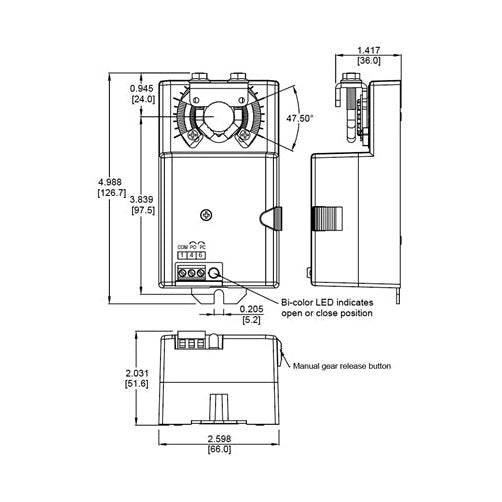 VDM60-LO HVAC Damper Actuator, 24VAC/DC On/Off, Floating Non-Spring Return