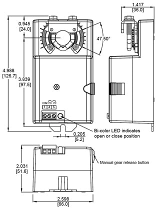 VDM60-LO HVAC Damper Actuator, 24VAC/DC On/Off, Floating Non-Spring Return